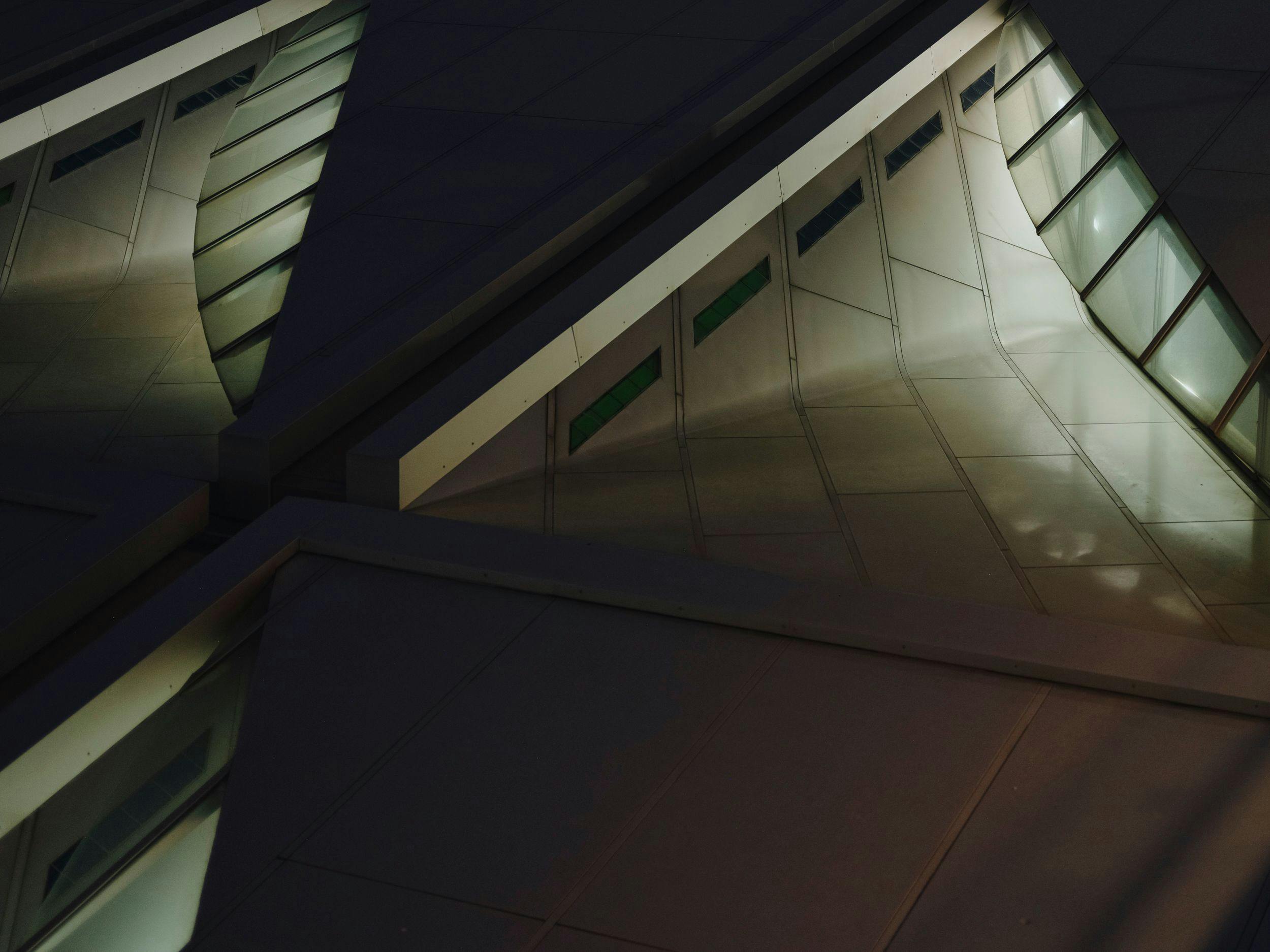 Close-up of the Bibliotheca Alexandrina roof structure at night 